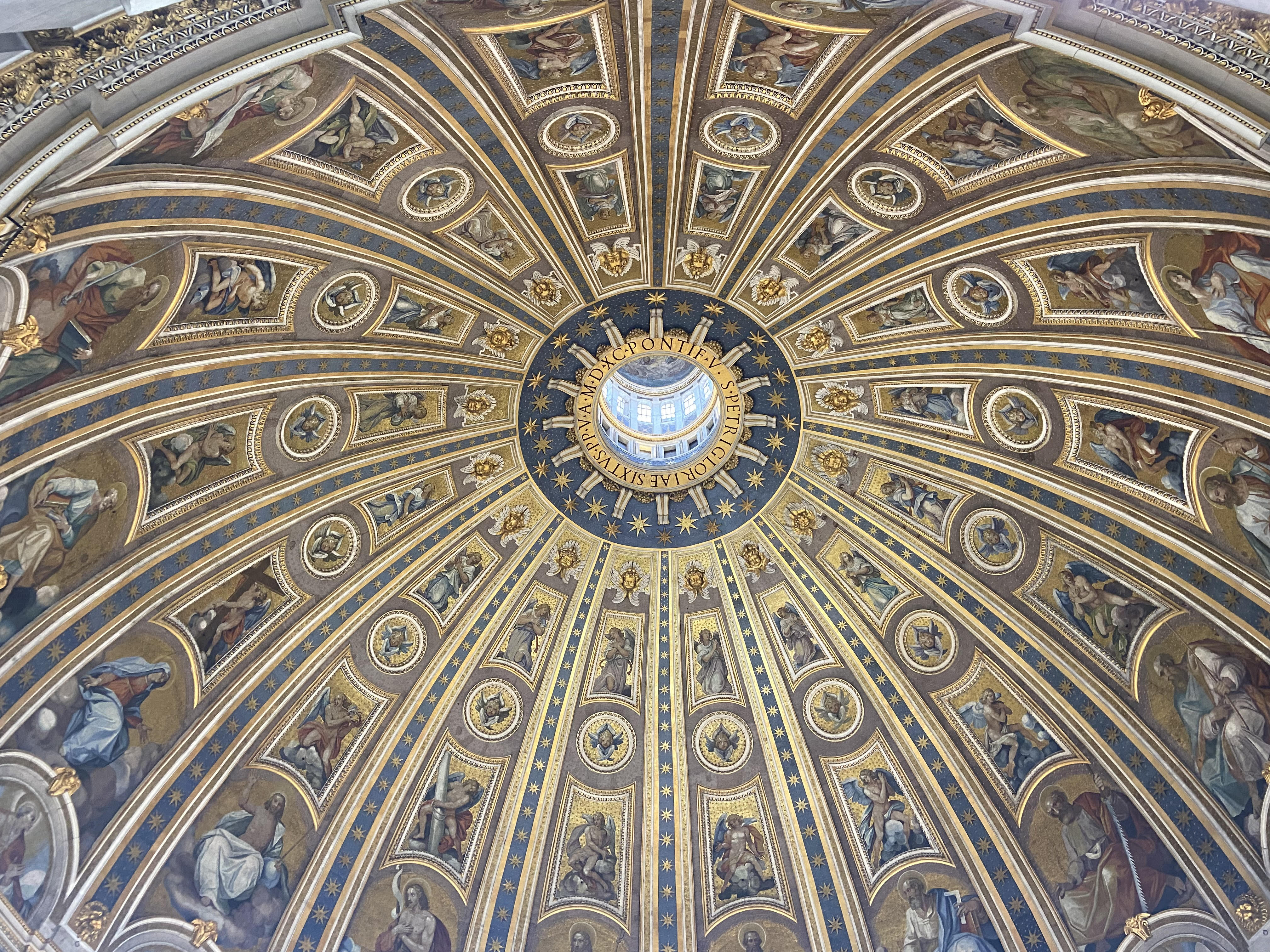 A close-up view of St. Peter's dome from inside